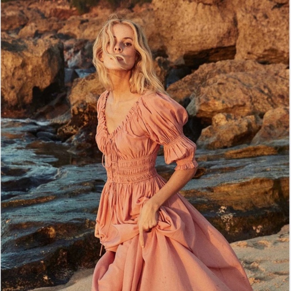 Doen Blush Midi Dress with Puff Sleeves